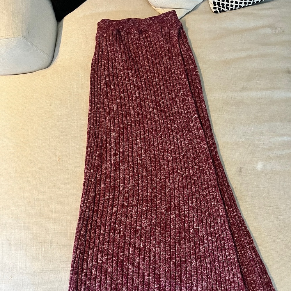 Free People Burgundy Ribbed Maxi Skirt